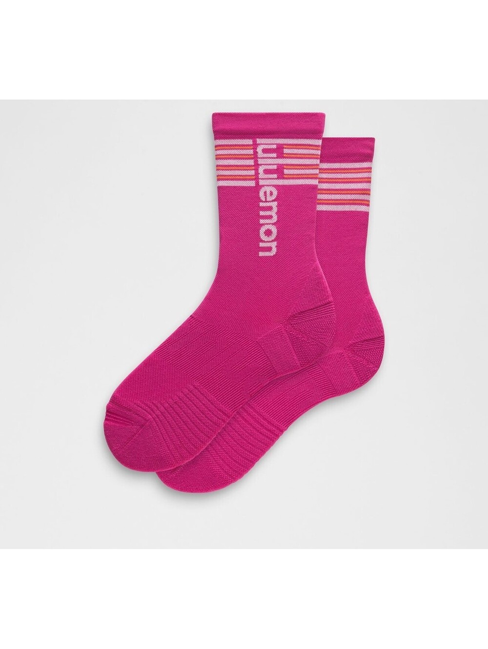 Lululemon Power Stride Crew Length Socks Medium in Pink Flare/ White NWT